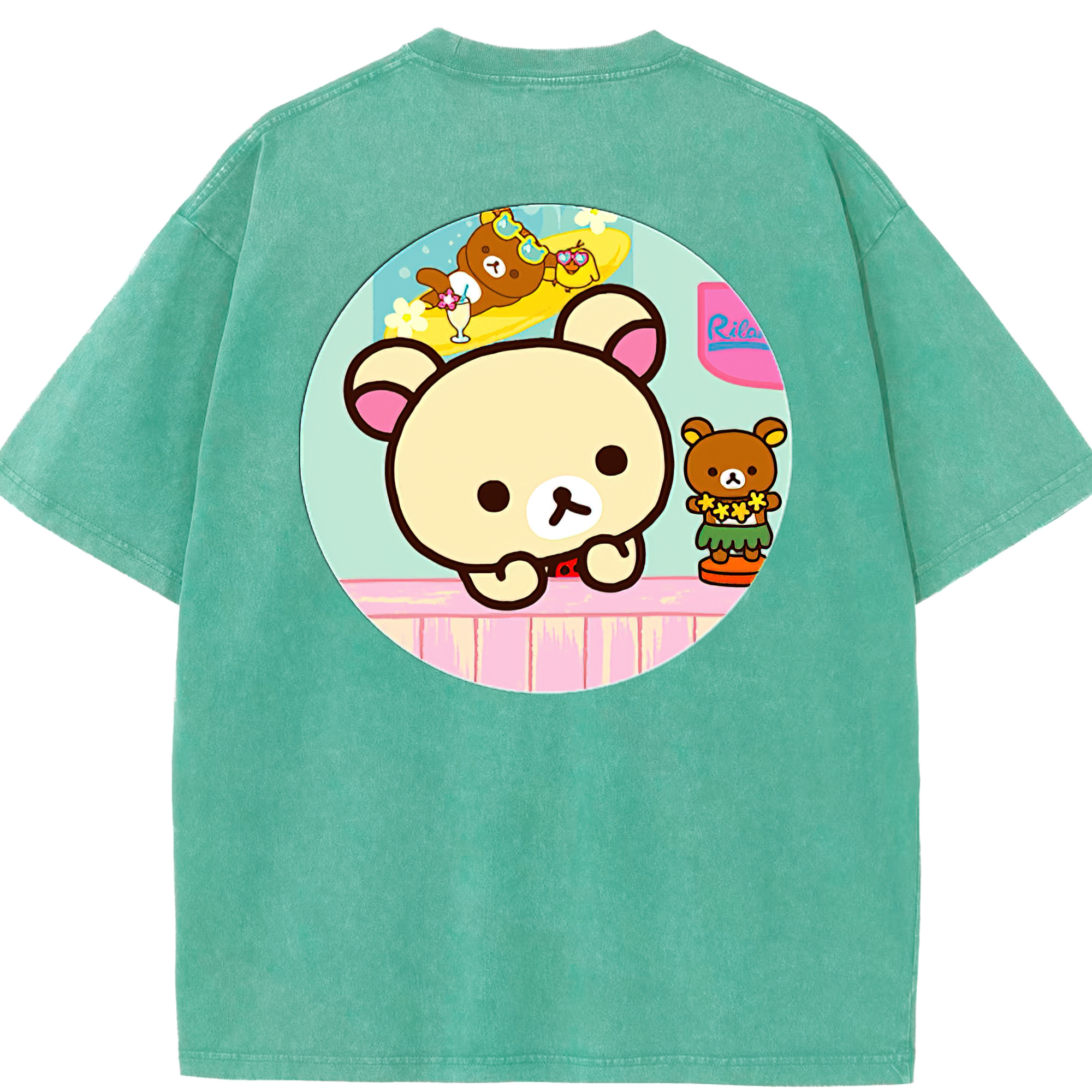 （画像用） リラックマ リラックマ キイロイトリ Rilakkuma Korilakkuma Kiiroitori 綿100% ヴィンテージ風 半袖Tシャツ（背面プリント）
